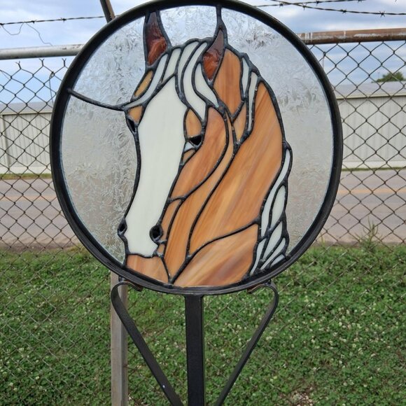 Stained Glass Horse Head Garden Stake - Picture 1 of 2